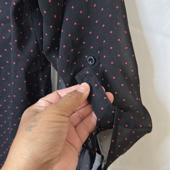 Paper Moon sheer Button Up Blouse Size XS Black with Pink Polka dots - Picture 3 of 4